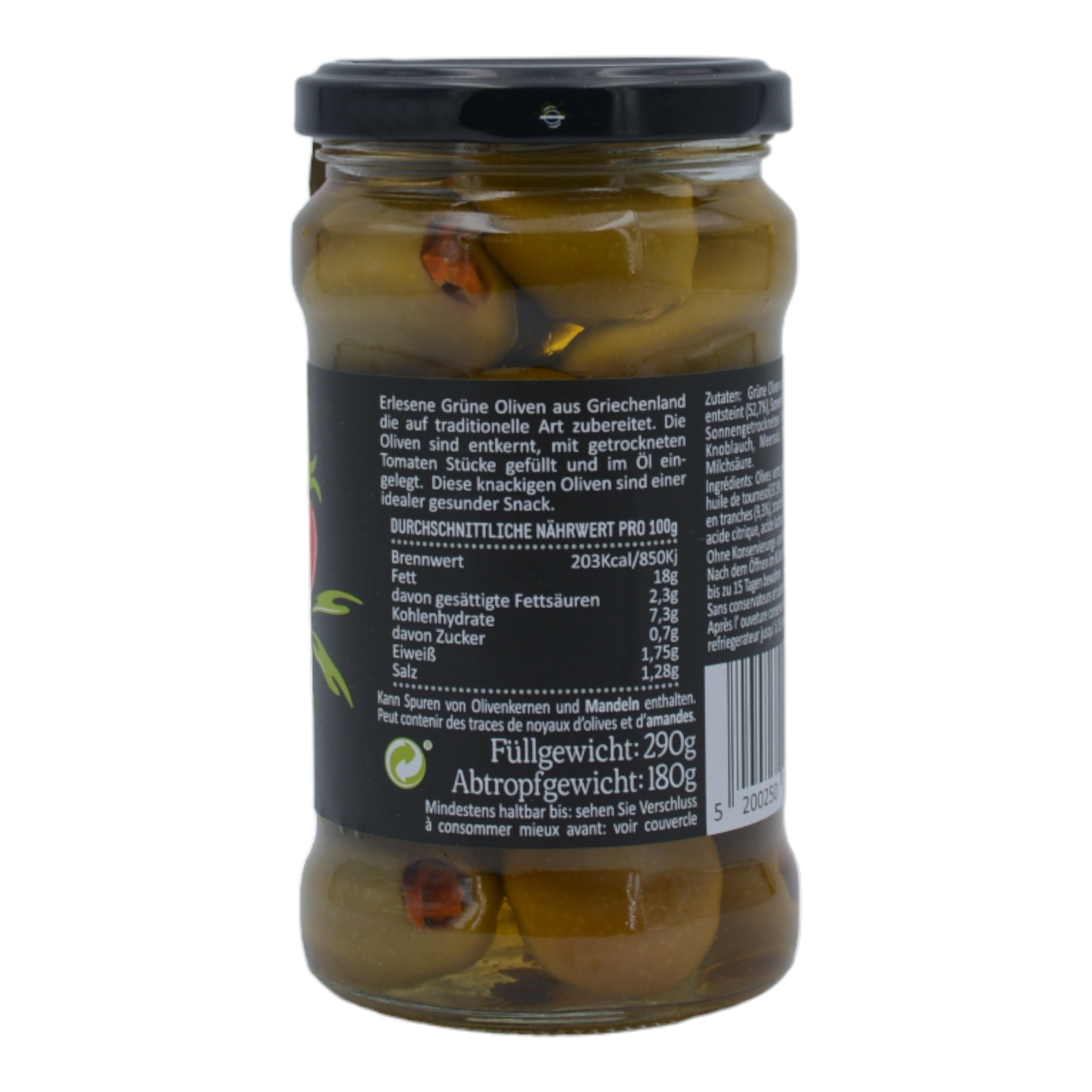 5200250210722Athanasio Elearte Grüne Oliven mit Sonnengetrockneten Tomaten in Öl b