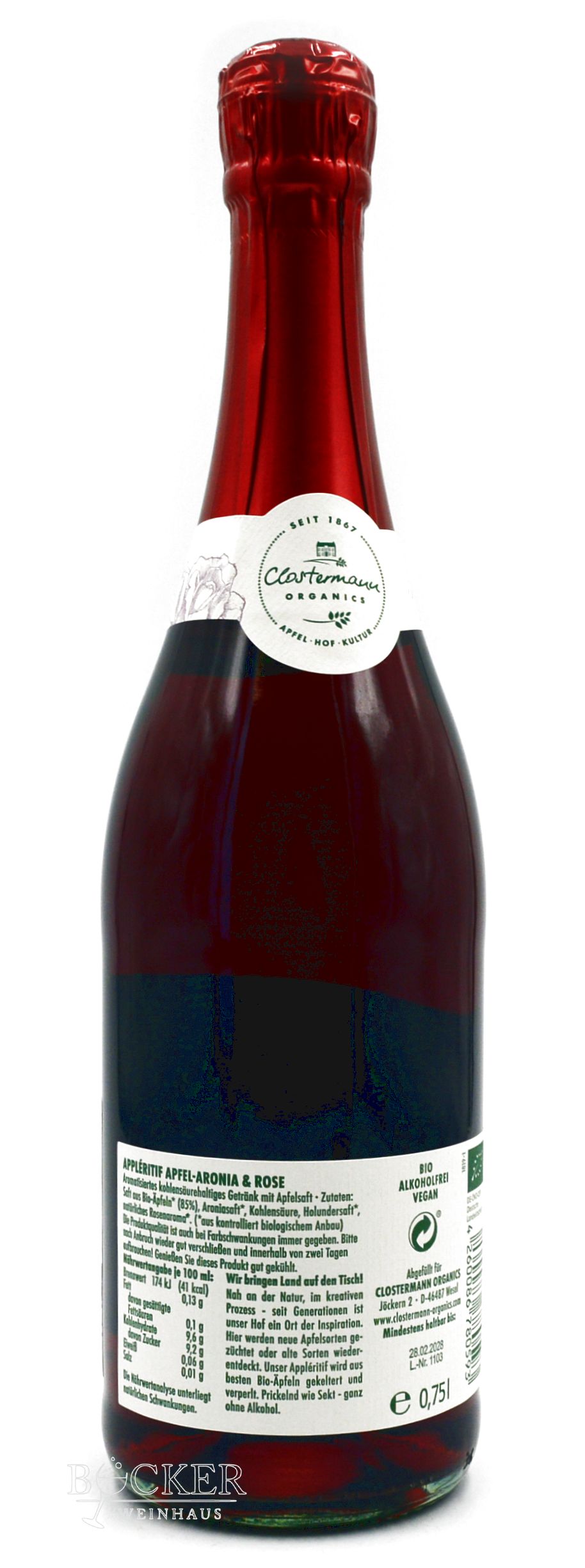 Clostermann Appléritif Apfel-Aronia & Rose feinherb alkoholfrei 0,750l