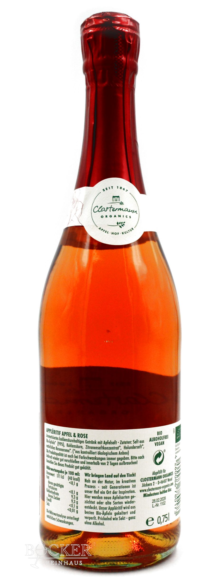 Clostermann Alkoholfrei Appleritif Apfel & Rose 0,750l