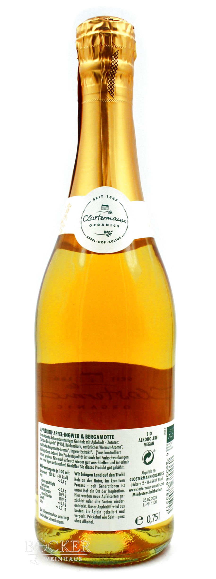 Clostermann Alkoholfrei Appleritif Apfel-Ingwer & Bergamotte 0,750l