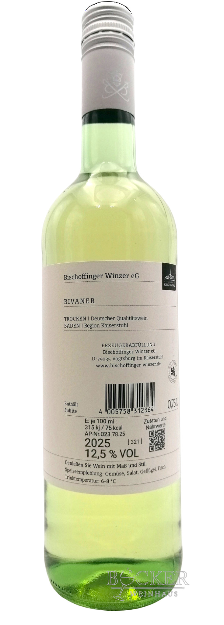 Bischoffinger Rivaner Tradition trocken 0,75 l 12 % Alc. 4005758312364