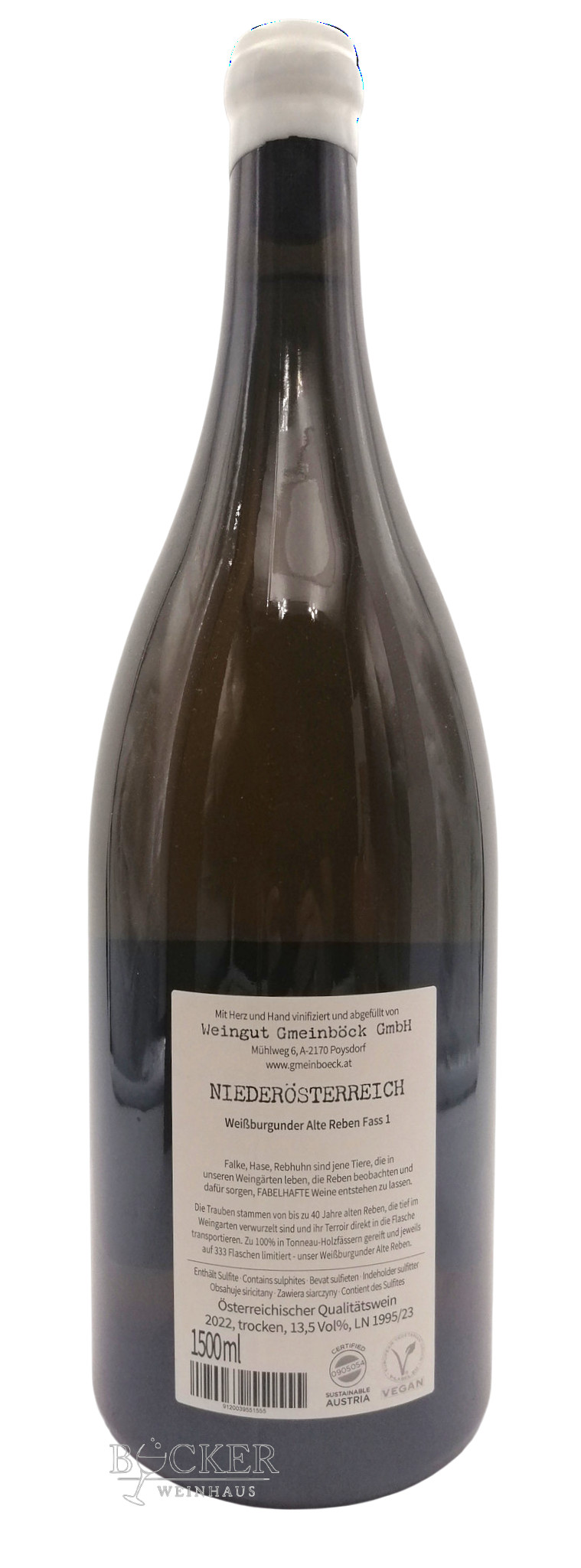 Gmeinböck Alte Reben Weiss Burgunder Limitiert 13,5% Alc. 1,5 l