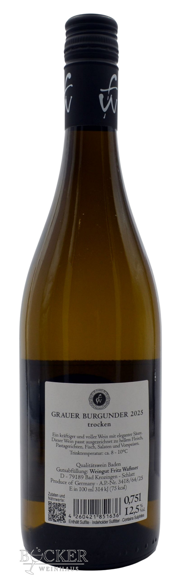 Fritz Waßmer Grauer Burgunder 12,5 % Alc. 0,750l