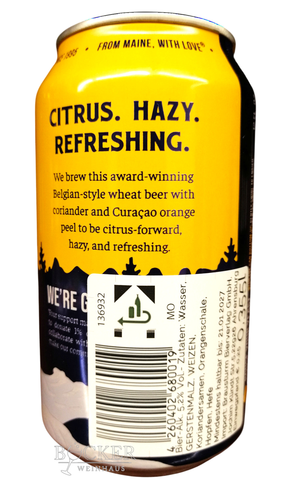 Allagash White Belgian-Style Wheat Beer Dose 0,33 l 5,2% vol.  zzgl. 0,25 € Pfand
