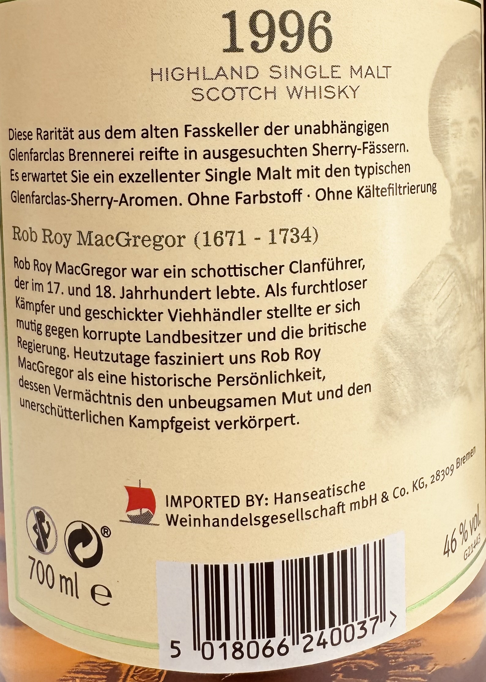 Glenfarclas ROB ROY 1996 Single Highland Malt Whisky 0,70 l