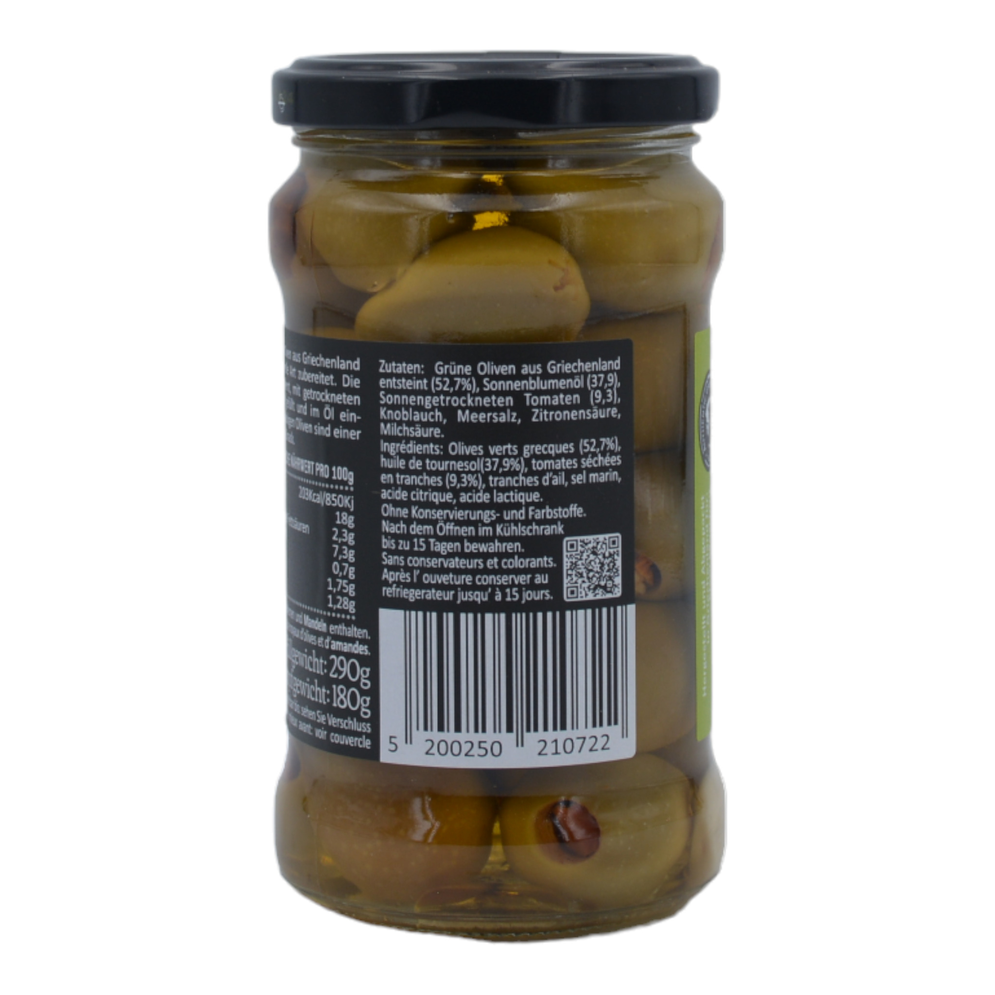 5200250210722Athanasio Elearte Grüne Oliven mit Sonnengetrockneten Tomaten in Öl s1