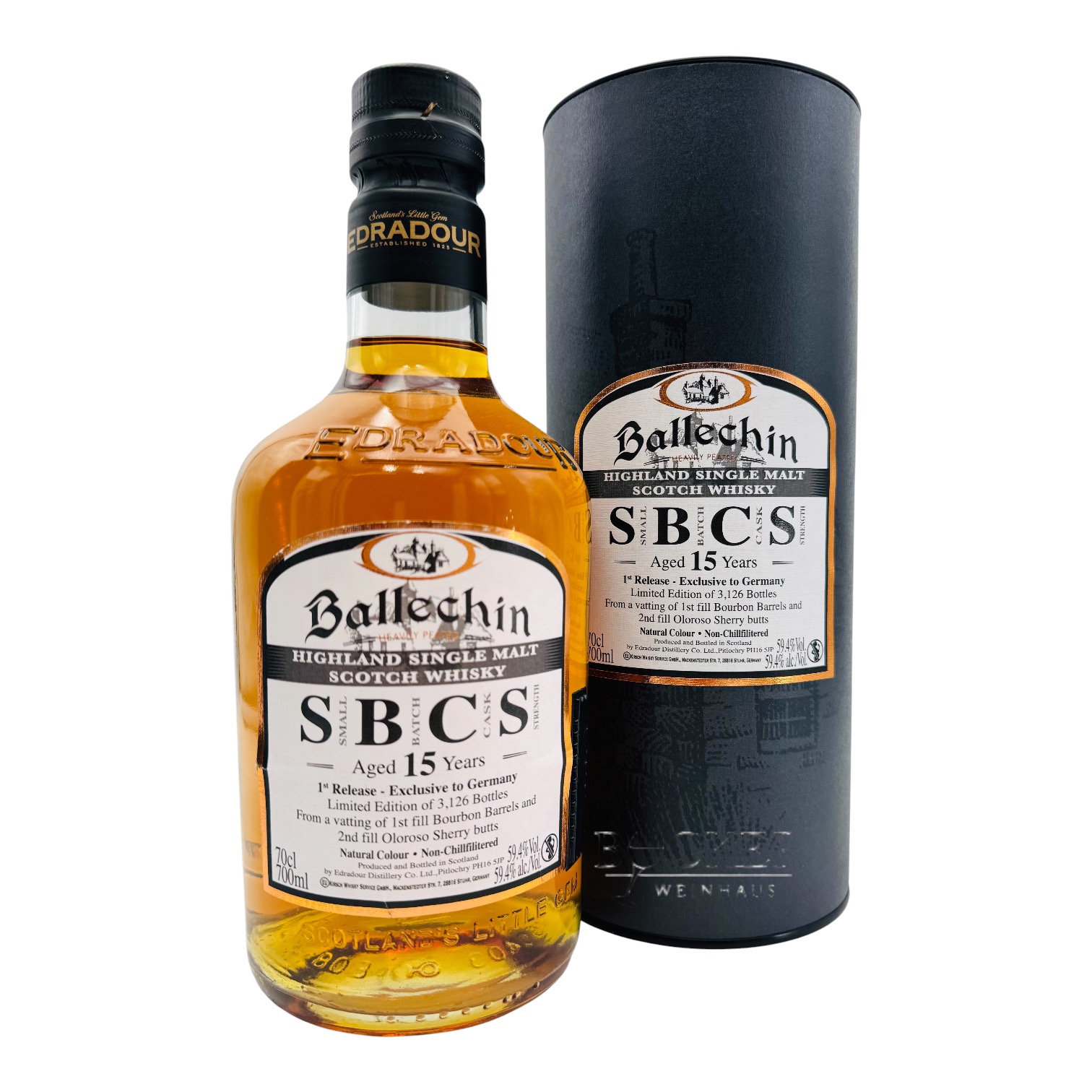 Ballechin 15 years 59,4% vol. 1st fill Bourbon 2nd fill Sherry 0,70 l