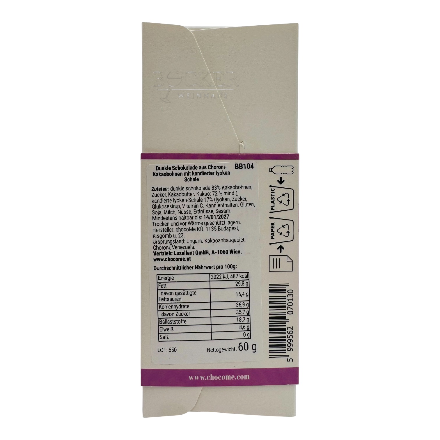 ChocoMe - Choroni mit Iyokan (72%) 50g