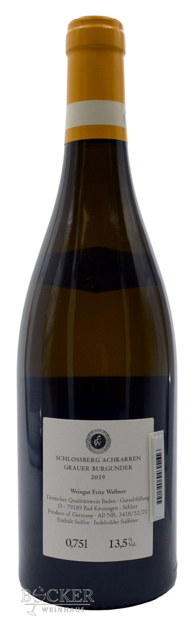 Fritz Waßmer Schlossberg Grauer Burgunder 2019 0,75 l 13,5% Vol.