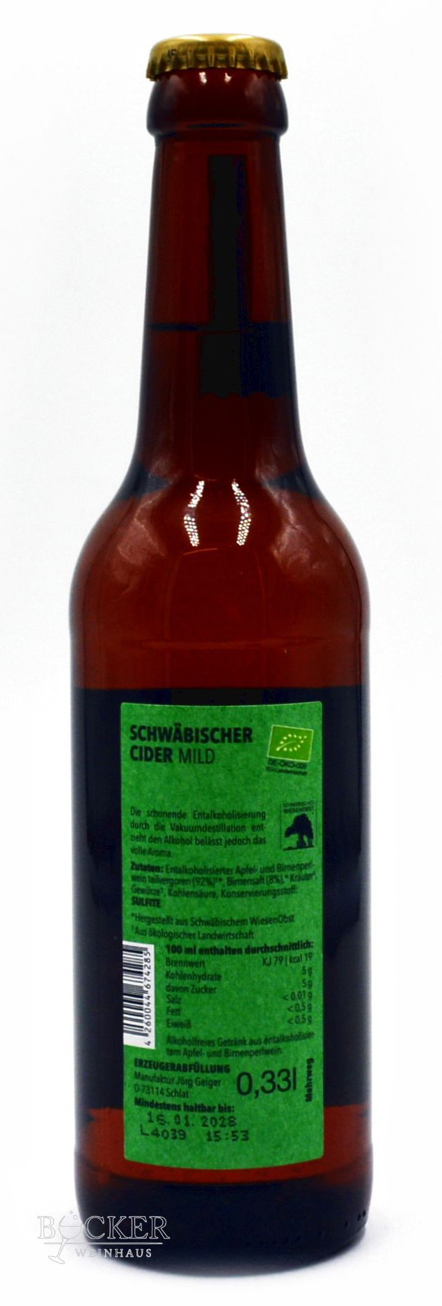 Jörg Geiger Cider Grün Mild 0,33 l zzgl. 0,08 Pfd.