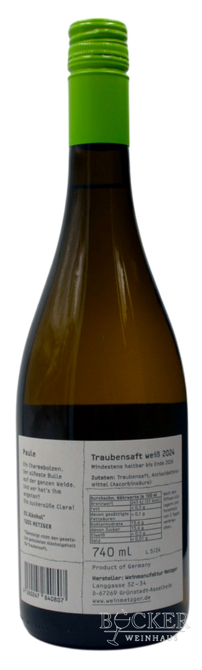 Metzger - "Paule" weißer Traubensaft